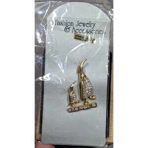 Korean Gold Tone Rhinestone Penguin Brooch